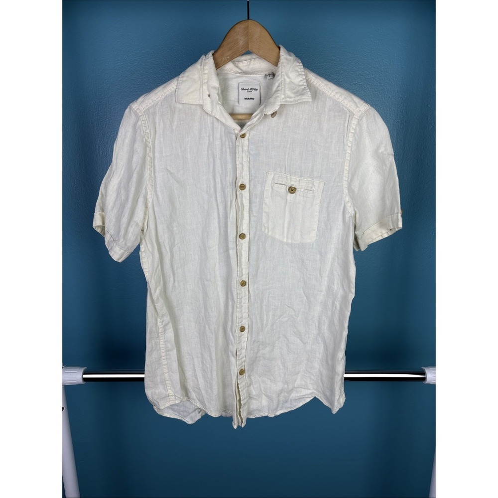 Men's Baird Mcnutt Murano Slim Fit Button Up Shirt Sz Small White/Ivory Linen